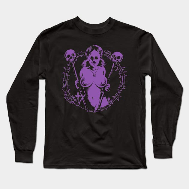 Satanic Babe (purple version) Long Sleeve T-Shirt by wildsidecomix